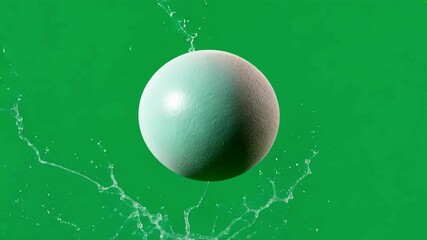 Poster - Bouncing green ball generates splashes on a green backdrop, perfect for seamless integration into video projects. Adds vibrant energy and playful action to any production