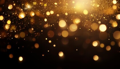 Wall Mural - golden bokeh lights sparkles of glitter dust particles dark abstract overlay background