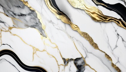 Wall Mural - abstract marble background white black marble texture with gold veins abstract luxury background for wallpaper banner invitation website