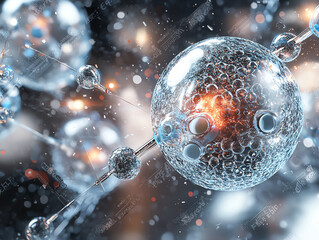 Poster - Abstract representation of molecules and atoms in a vibrant, diffused environment.