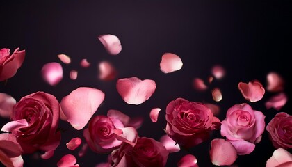 Wall Mural - romantic rose petals falling on a dark background perfect for valentine s day or weddings