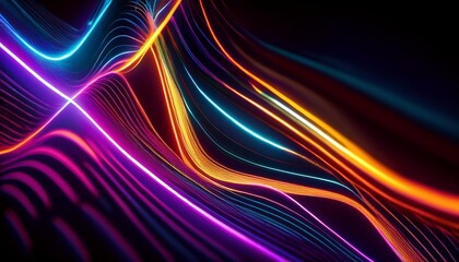 Wall Mural - a dark abstract image with bright neon colored lines and shapes