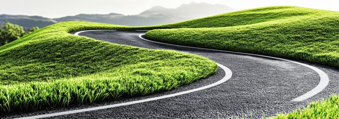 Poster - Mountains with winding roads through grassy hills, carved out of the landscape