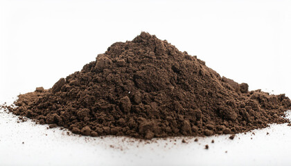 Heap of fresh brown soil isolated on white background.