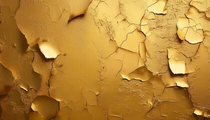 Wall Mural - a gold wall with cracks and peeling paint the wall is covered in gold paint and has a rough texture