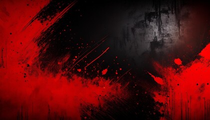 Wall Mural - abstract red and black grunge background with splatter and brush strokes