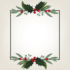 Poster - Christmas frame with holly berry and leaves
