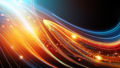 Wall Mural - abstract digital art with bright lines and glowing dots
