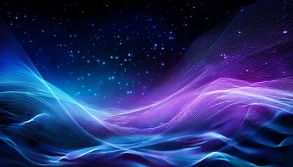 Wall Mural - dynamic waves in deep blues and purples with star particles background