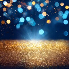 Wall Mural - abstract background of gold lights and blue glitter with bokeh effect