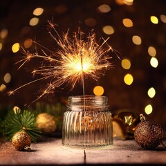 Wall Mural - christmas background with sparkler in a jar