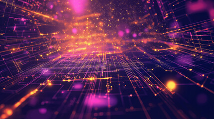 Poster - A beauty futuristic abstract background in a high-tech style. Shining lines and patterns resembling neural networks, connections, and digital circuits.