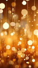 Poster - Golden bokeh lights with a soft glowing effect, abstract background. Festive and celebratory atmosphere concept