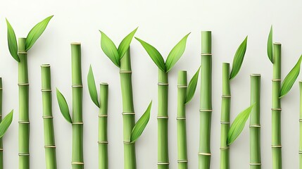 Poster - Minimalist vector illustration of bamboo stalks, smooth lines, light green hues, placed on a plain white background, modern look with subtle shadow effect for depth, clean and simple design,