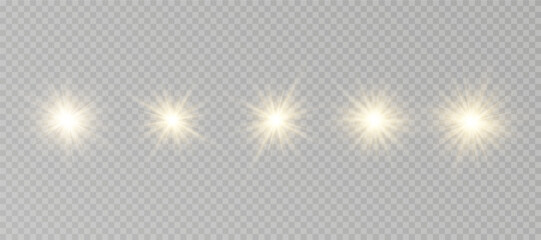 Wall Mural - yellow glowing light explodes on a transparent background. sparkling magical dust particles. bright 