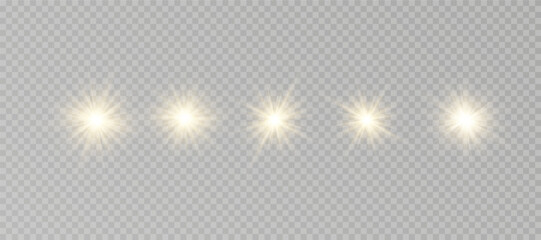 Wall Mural - yellow glowing light explodes on a transparent background. sparkling magical dust particles. bright 