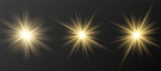 Wall Mural - yellow glowing light explodes on a transparent background. sparkling magical dust particles. bright 