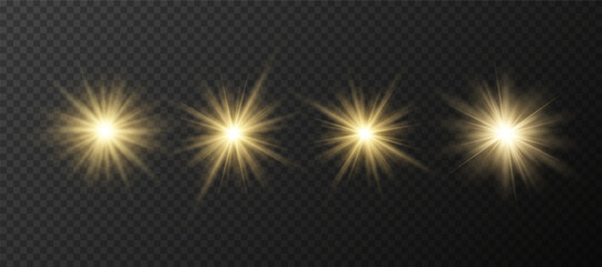 Wall Mural - yellow glowing light explodes on a transparent background. sparkling magical dust particles. bright 
