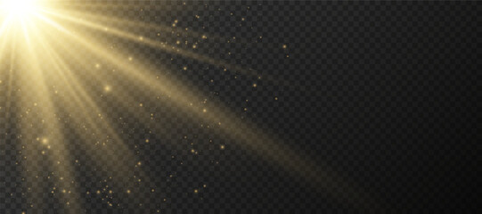 Wall Mural - yellow glowing light explodes on a transparent background. sparkling magical dust particles. bright 