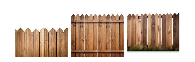 Poster - A wooden fence with pointed top rails. The fence is made of vertical planks. There is a small opening in the fence, with grass visible through it.