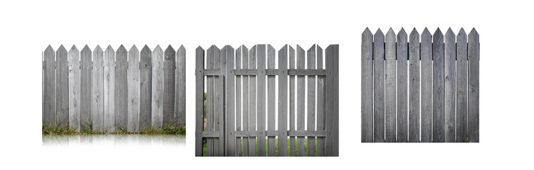 Poster - A close-up view of three sections of a wooden fence with pointed top rails, each with a slightly different style.