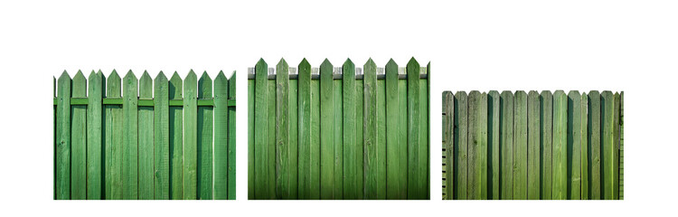 Poster - A green wooden fence with pointed top rails.