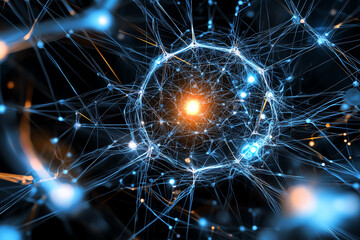 Poster - Abstract representation of molecular structure, dark background, illuminated nodes.