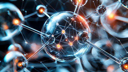 Poster - Abstract representation of molecular structures with luminous particles.