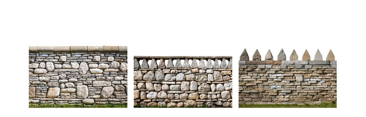 Poster - A stone wall with three distinct sections, featuring a mix of smooth and rough stones, with a decorative top section in the middle.