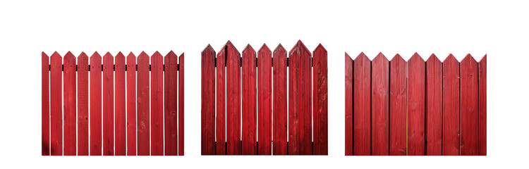 Poster - A red wooden fence with pointed tops.