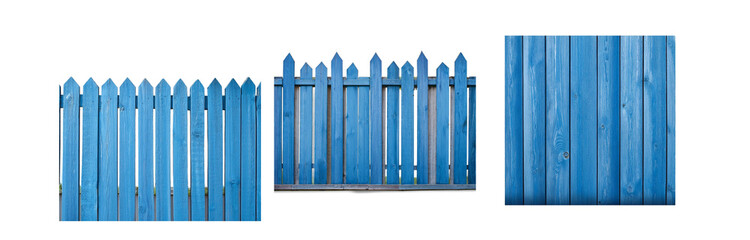 Poster - A wooden fence painted blue against a white background.