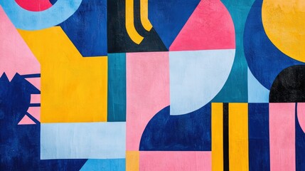 Poster - A vibrant abstract background with a collage of geometric shapes in primary colors, giving a playful and energetic vibe.