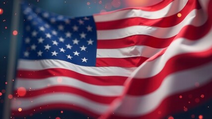 word Veterans Day , waving flag of the United States of America. USA flag blurred background