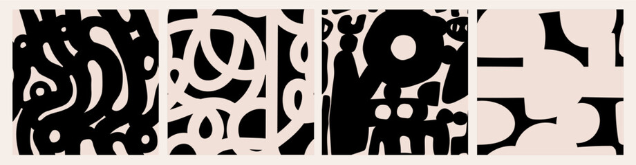 Wall Mural - various doodle black shapes, curves, lines, dots. abstract contemporary trendy style. hand drawn vec