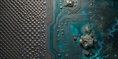 Poster - Abstract futuristic background with circuit board, metal and space texture.