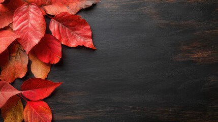 Thanksgiving Greeting Card, cheerful chalkboard design, vibrant red autumn leaves, rustic wooden backdrop, perfect for seasonal wishes