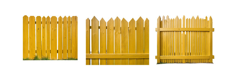 Poster - Three variations of a yellow wooden fence with pointed tops.