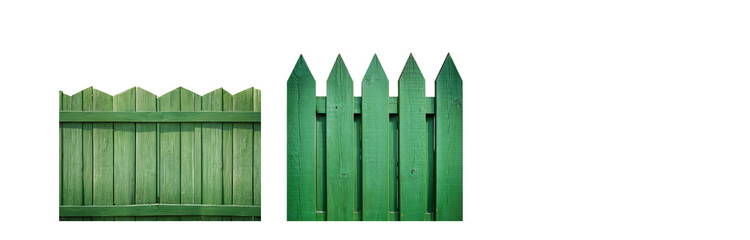 Poster - A green wooden fence with pointed top sections.
