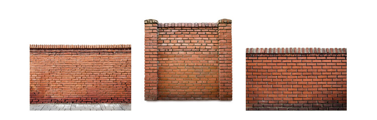 Poster - Three sections of a red brick wall isolated on a white background.