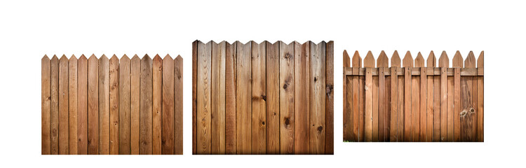Poster - A brown wooden fence with pointed top slats.