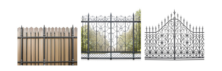 Poster - Three different styles of fences, one wooden, one metal, and one wrought iron.