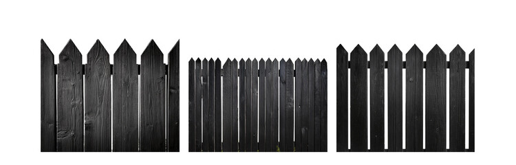 Poster - Black wooden fence with pointed tops against a white background.