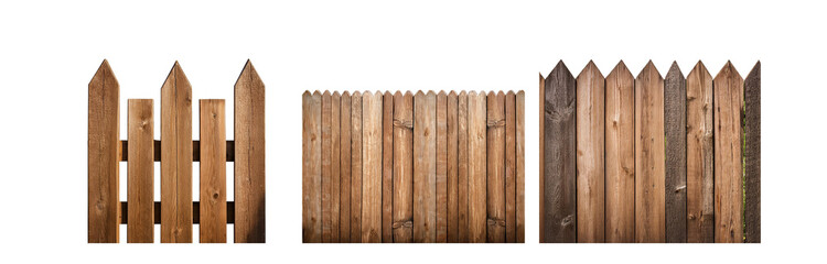 Poster - A close-up of a wooden fence with pointed tops, showing the natural grain of the wood.