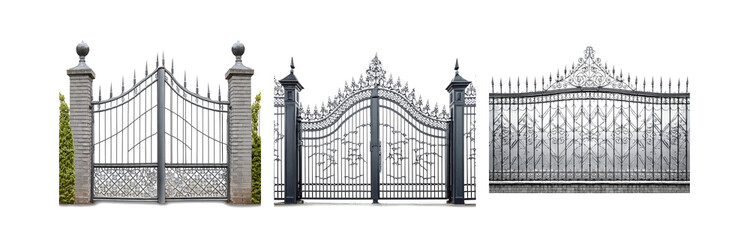 Poster - Three black iron gates with ornate designs.