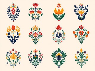 Vector set of traditional mexican folk ornaments w...