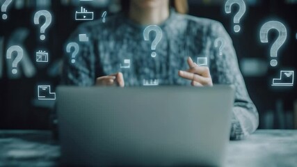 Aufkleber - Businesswoman deeply focused on her laptop in the office, brainstorming solutions to business challenges. Embracing digital tools for futuristic problem solving