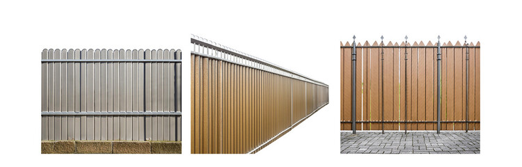 Poster - Three wood fences with various heights, each with a different design.