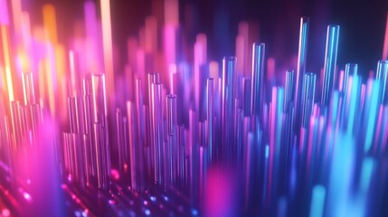 Poster - Abstract Neon Cityscape of Glowing Cylinders