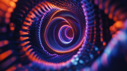 Leinwandbilder - Abstract Neon Spiral with Glowing Orange and Purple Lines