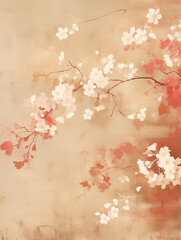  Vintage  art piece, capturing the elegance of soft pink and red tones on a time-worn canvas,